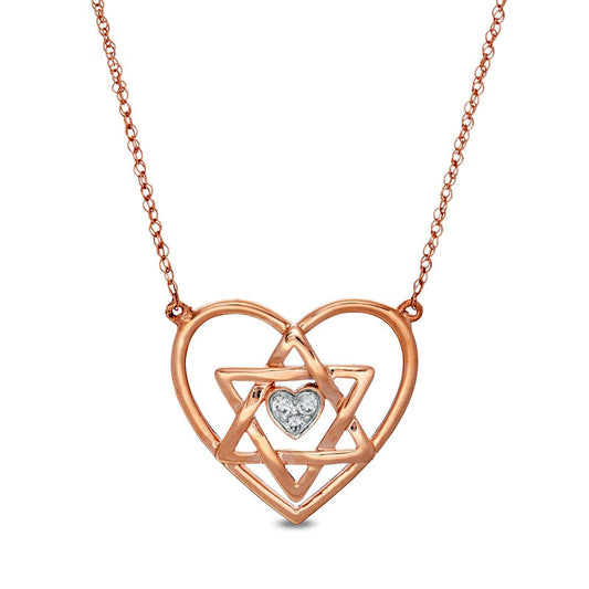 Natural Diamond Accent Double Heart with Star of David Necklace in 10K Rose Gold