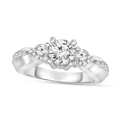 0.88 CT. T.W. Natural Diamond Three Stone Engagement Ring in Solid 14K White Gold