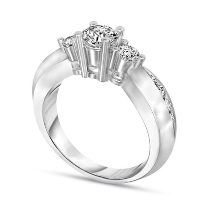 0.88 CT. T.W. Natural Diamond Three Stone Engagement Ring in Solid 14K White Gold