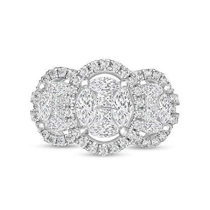 1.25 CT. T.W. Composite Natural Diamond Frame Three Stone Engagement Ring in Solid 14K White Gold