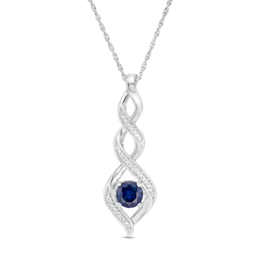 4.8mm Lab-Created Blue Sapphire and Diamond Accent Cascading Flame Pendant in Sterling Silver