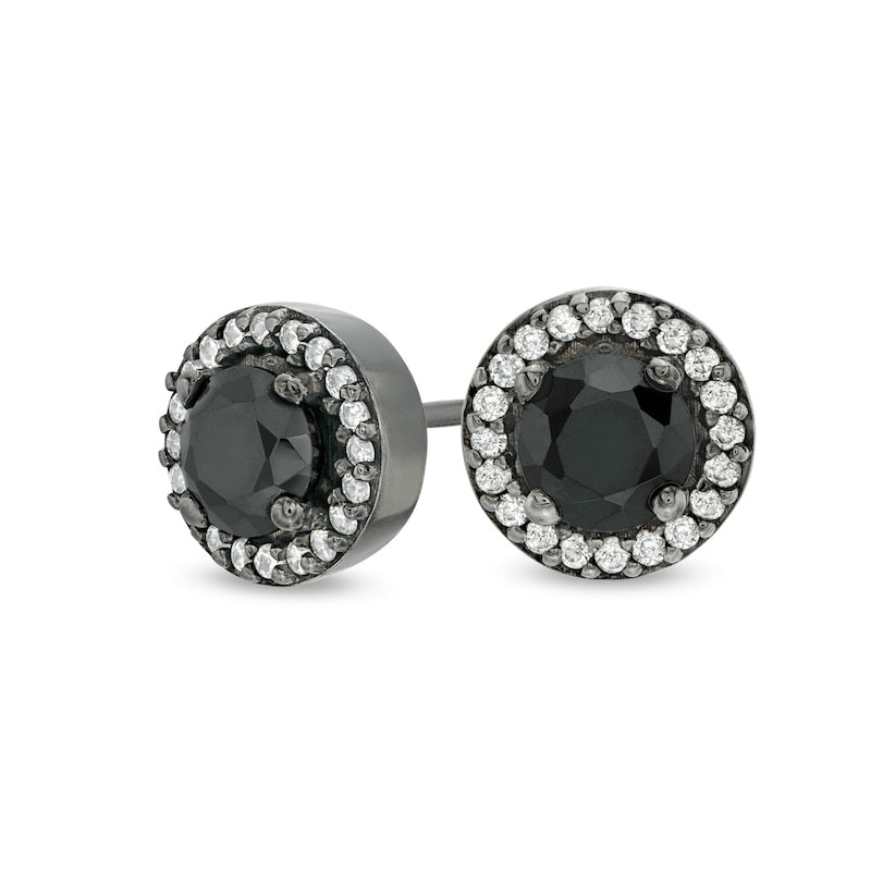 0.75 CT. T.W. Enhanced Black and White Diamond Frame Stud Earrings in 10K White Gold with Black Rhodium
