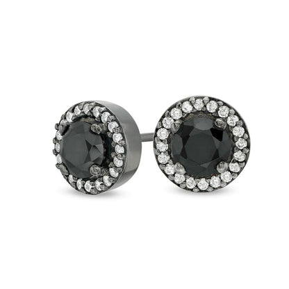0.75 CT. T.W. Enhanced Black and White Diamond Frame Stud Earrings in 10K White Gold with Black Rhodium