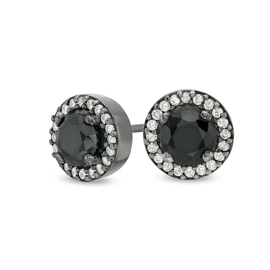0.75 CT. T.W. Enhanced Black and White Diamond Frame Stud Earrings in 10K White Gold with Black Rhodium