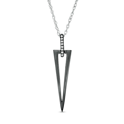 Natural Diamond Accent Elongated Triangle Outline Pendant in Sterling Silver and Black Rhodium