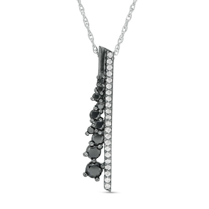 0.5 CT. T.W. Enhanced Black and White Natural Diamond Vertical Bar Scatter Pendant in Sterling Silver and Black Rhodium