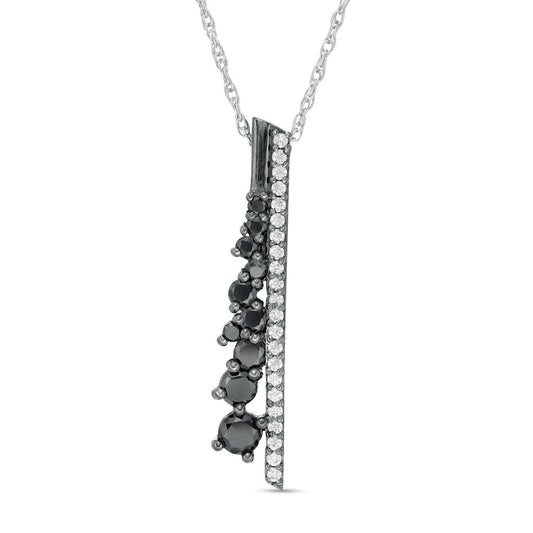 0.5 CT. T.W. Enhanced Black and White Natural Diamond Vertical Bar Scatter Pendant in Sterling Silver and Black Rhodium