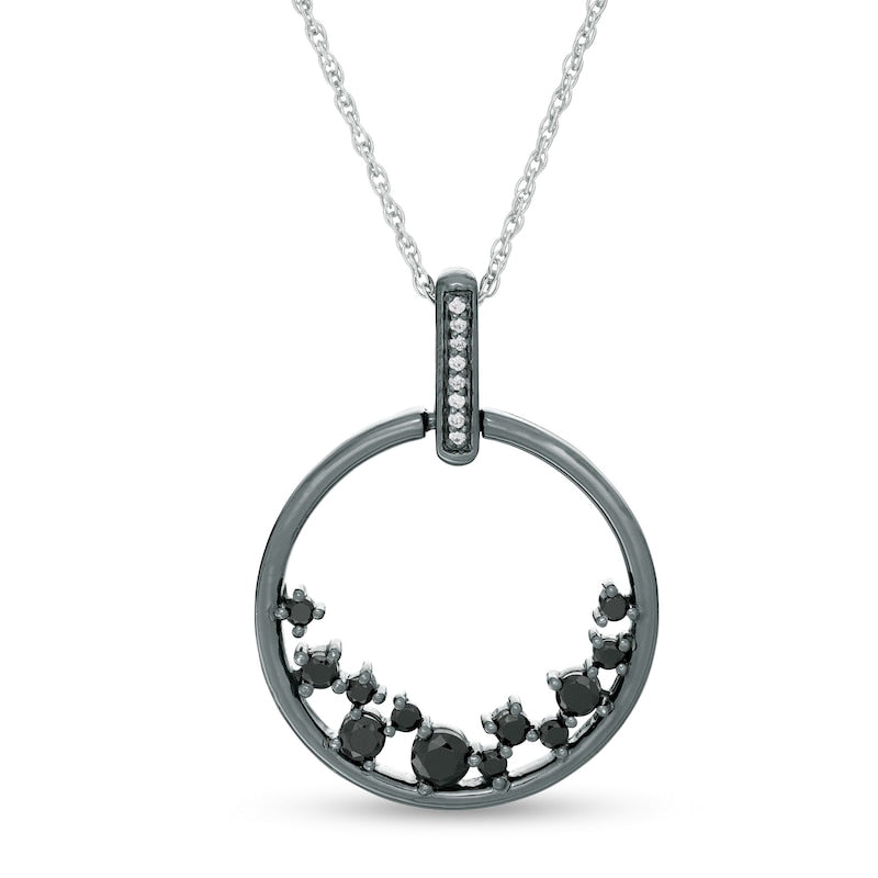 0.33 CT. T.W. Enhanced Black and White Natural Diamond Scatter Circle Pendant in Sterling Silver and Black Rhodium
