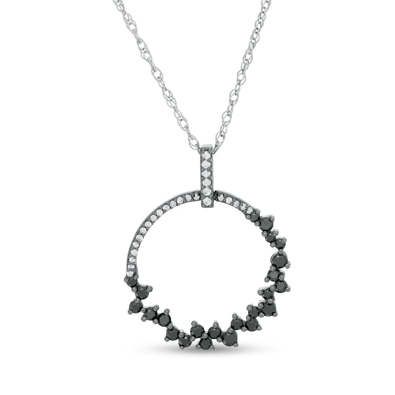 0.5 CT. T.W. Enhanced Black and White Natural Diamond Scattered Circle Outline Pendant in 10K White Gold and Black Rhodium