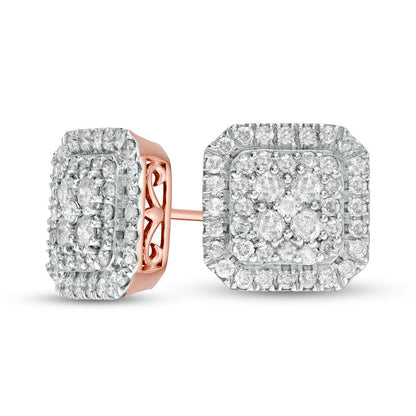 1.25 CT. T.W. Composite Diamond Cushion Frame Stud Earrings in 10K Rose Gold