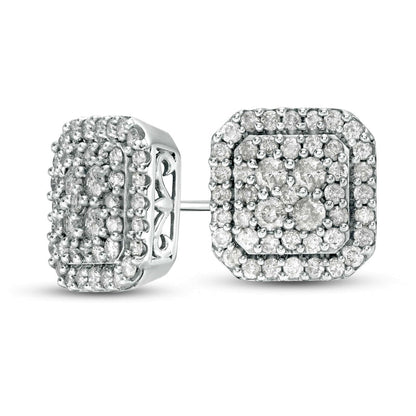 1.25 CT. T.W. Composite Diamond Cushion Frame Stud Earrings in 10K White Gold