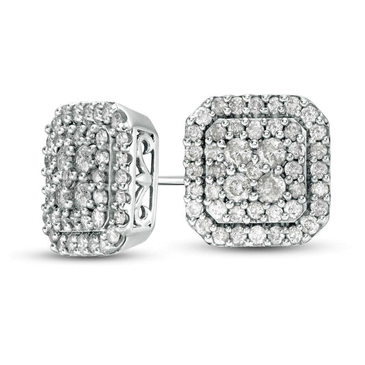 1.25 CT. T.W. Composite Diamond Cushion Frame Stud Earrings in 10K White Gold