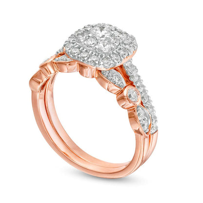 1.0 CT. T.W. Composite Cushion-Shaped Natural Diamond Art Deco Bridal Engagement Ring Set in Solid 10K Rose Gold