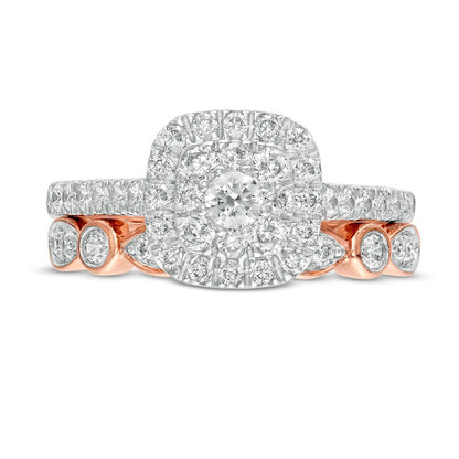 1.0 CT. T.W. Composite Cushion-Shaped Natural Diamond Art Deco Bridal Engagement Ring Set in Solid 10K Rose Gold