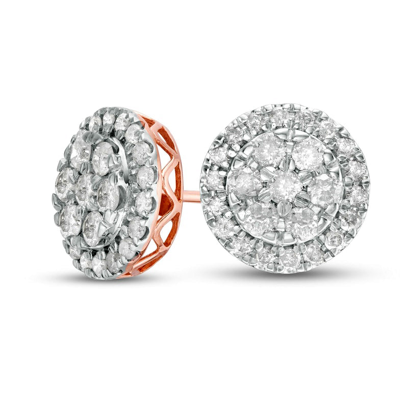 1 CT. T.W. Composite Diamond Frame Stud Earrings in 10K Rose Gold