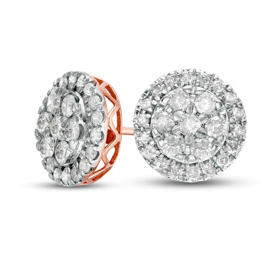 1 CT. T.W. Composite Diamond Frame Stud Earrings in 10K Rose Gold