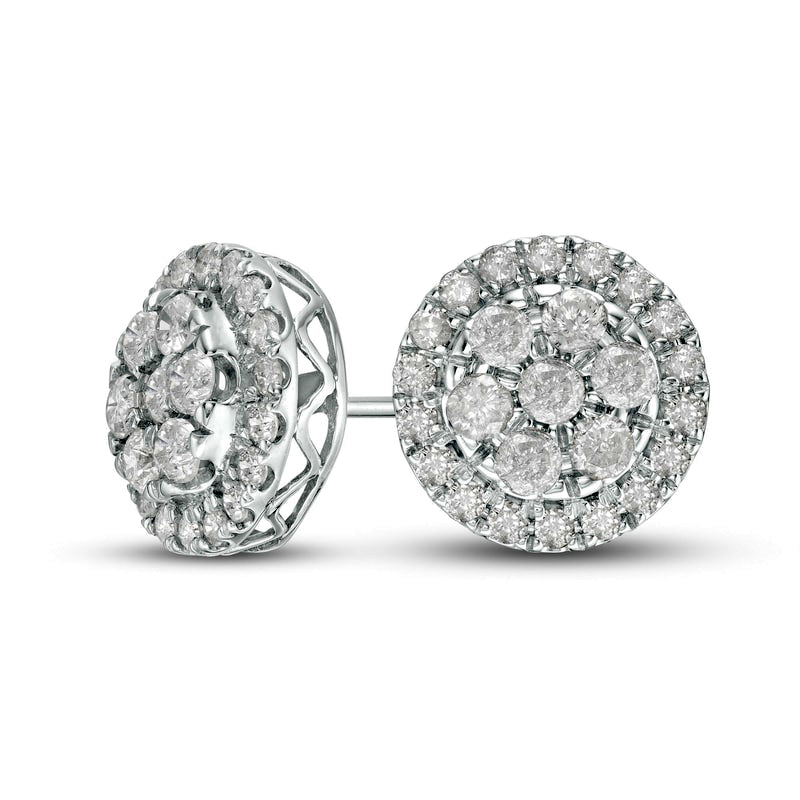 1 CT. T.W. Composite Diamond Frame Stud Earrings in 10K White Gold