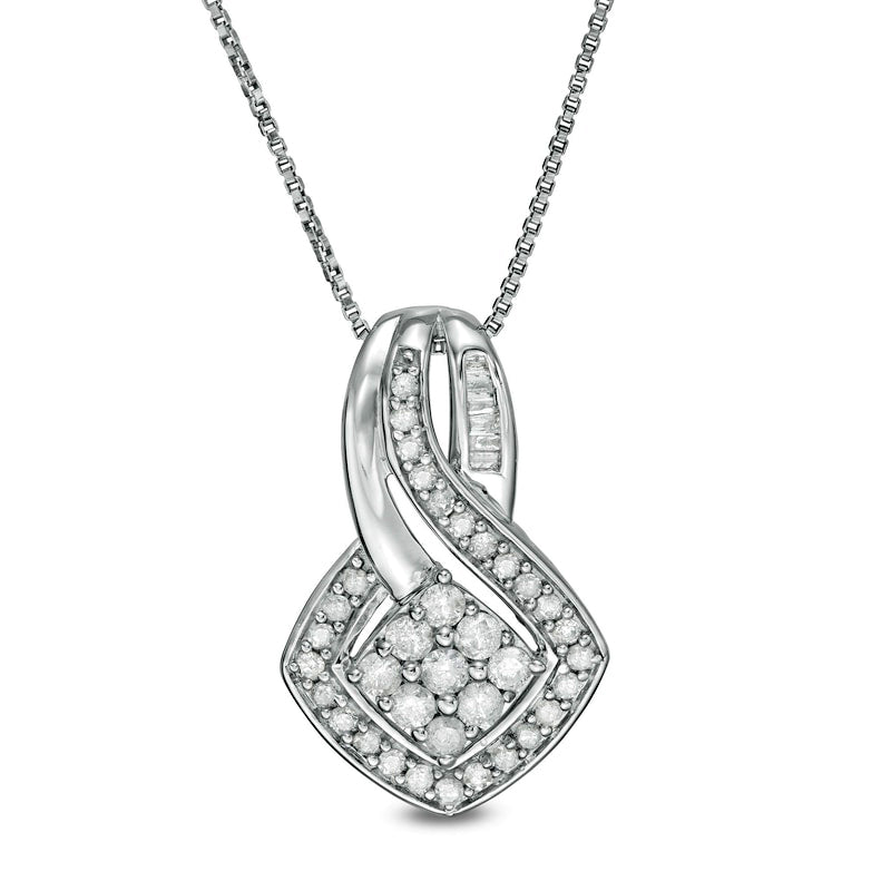0.5 CT. T.W. Composite Natural Diamond Tilted Square Pendant in 10K White Gold