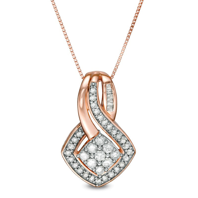0.5 CT. T.W. Composite Natural Diamond Tilted Square Pendant in 10K Rose Gold