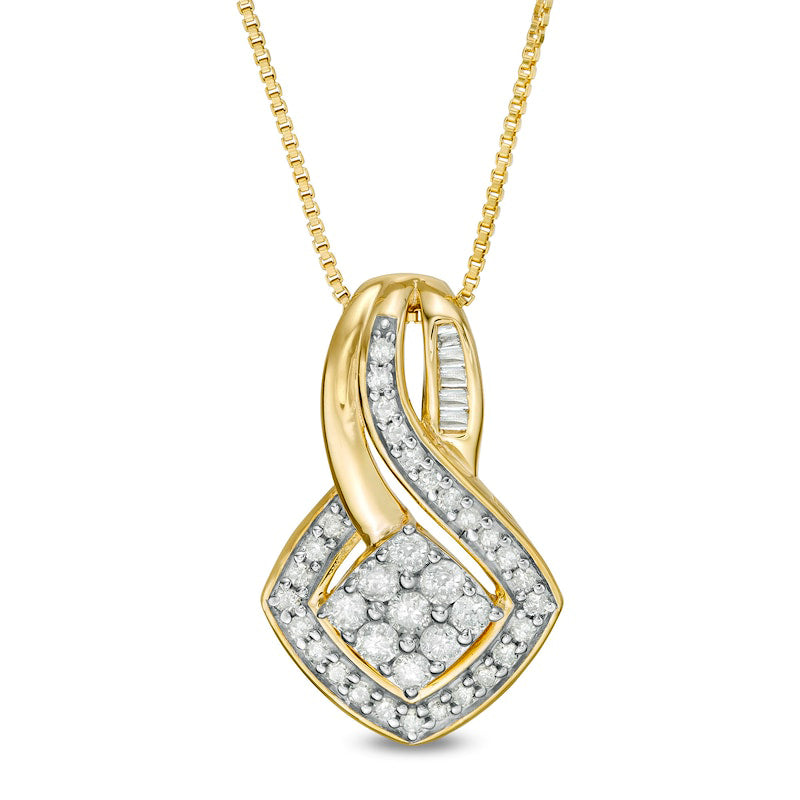 0.5 CT. T.W. Composite Natural Diamond Tilted Square Pendant in 10K Yellow Gold