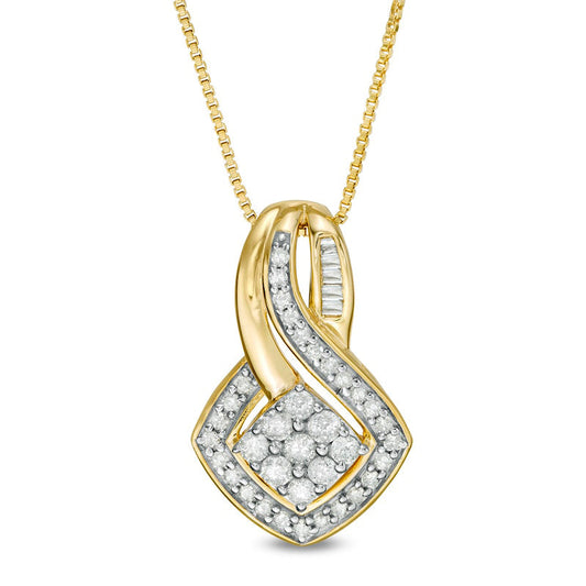 0.5 CT. T.W. Composite Natural Diamond Tilted Square Pendant in 10K Yellow Gold