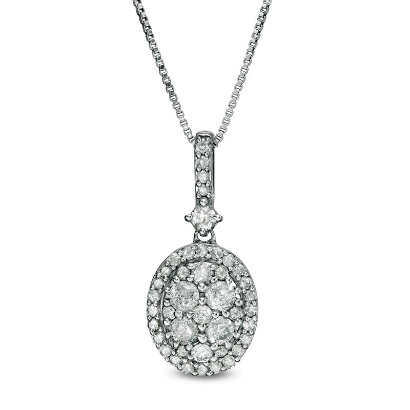 0.75 CT. T.W. Oval Composite Natural Diamond Frame Pendant in 10K White Gold