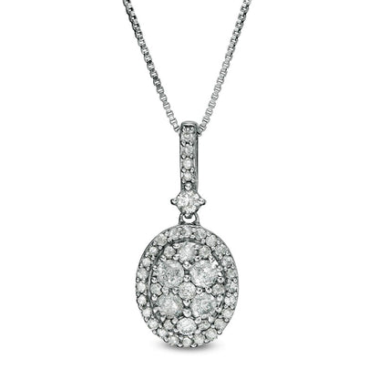 0.75 CT. T.W. Oval Composite Natural Diamond Frame Pendant in 10K White Gold