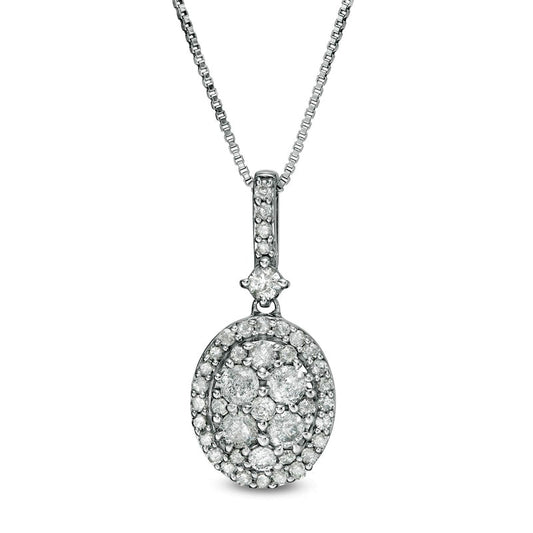 0.75 CT. T.W. Oval Composite Natural Diamond Frame Pendant in 10K White Gold