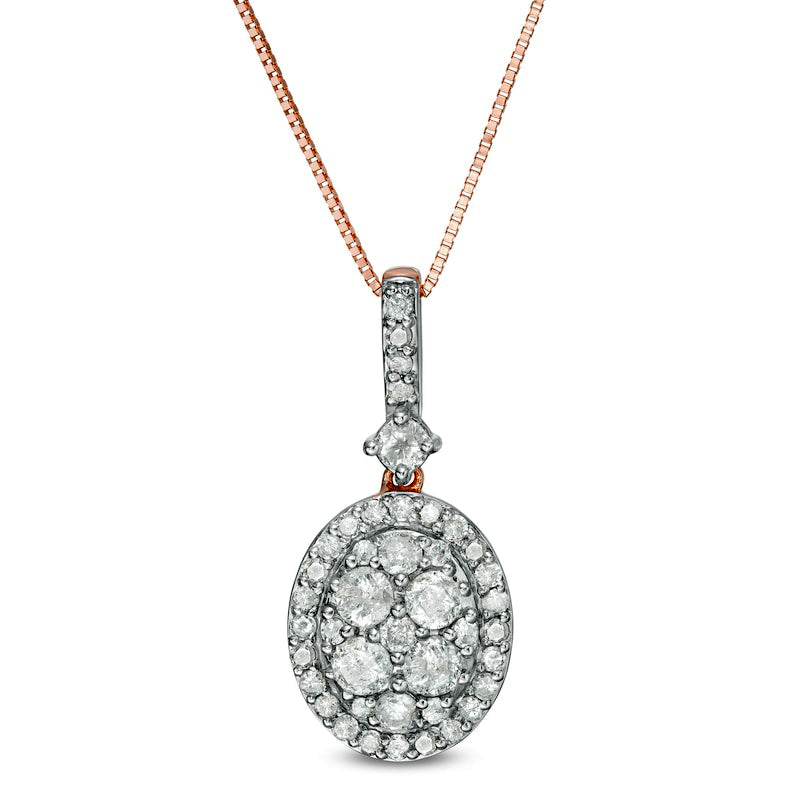 0.75 CT. T.W. Oval Composite Natural Diamond Frame Pendant in 10K Rose Gold