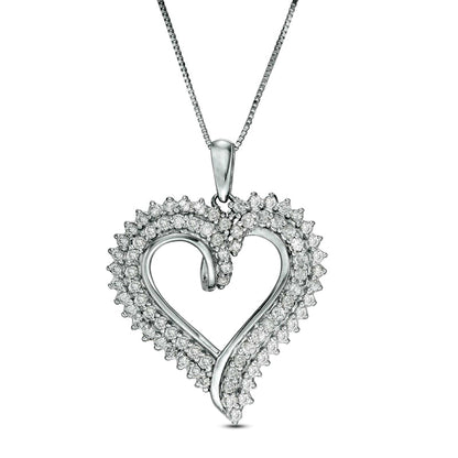 1 CT. T.W. Natural Diamond Double Row Heart Pendant in 10K White Gold