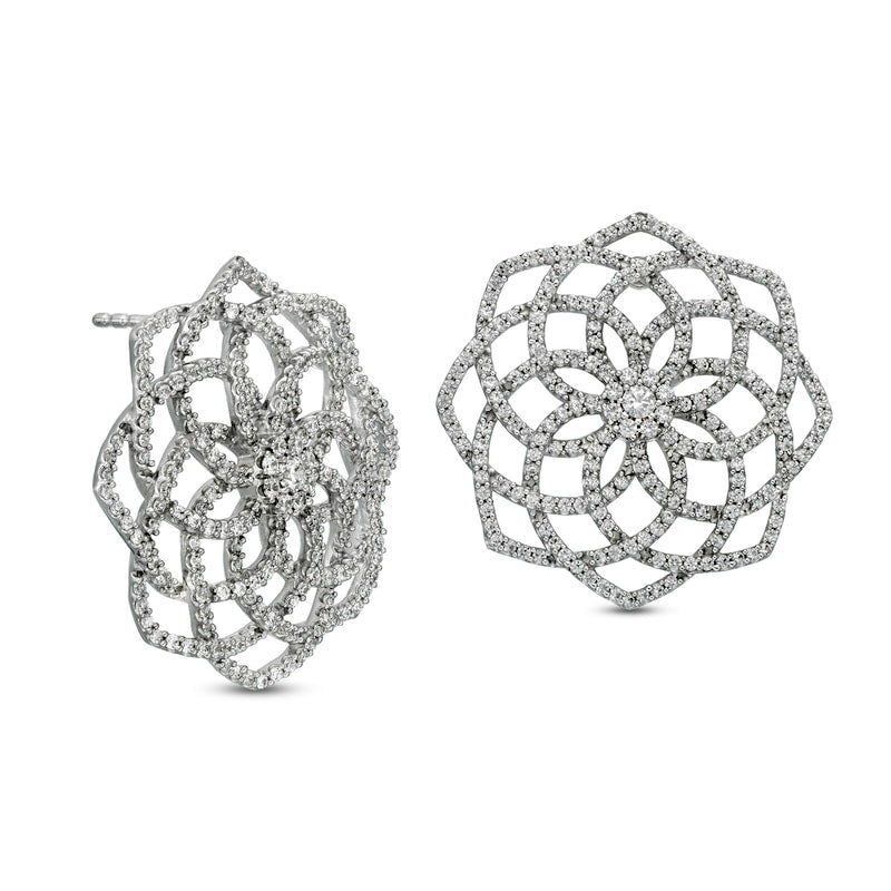 1.38 CT. T.W. Diamond Flower Stud Earrings in 10K White Gold