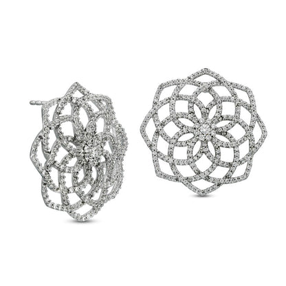 1.38 CT. T.W. Diamond Flower Stud Earrings in 10K White Gold