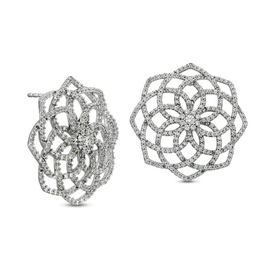 1.38 CT. T.W. Diamond Flower Stud Earrings in 10K White Gold