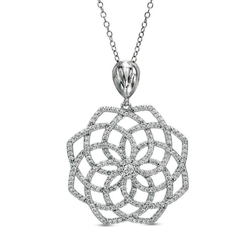 1.2 CT. T.W. Natural Diamond Frame Flower Pendant in 10K White Gold