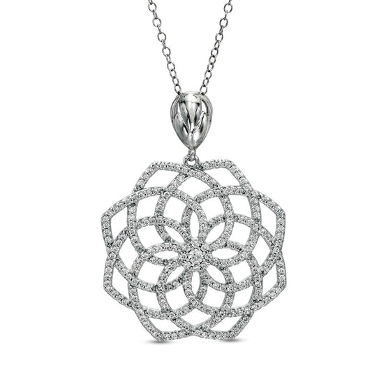 1.2 CT. T.W. Natural Diamond Frame Flower Pendant in 10K White Gold