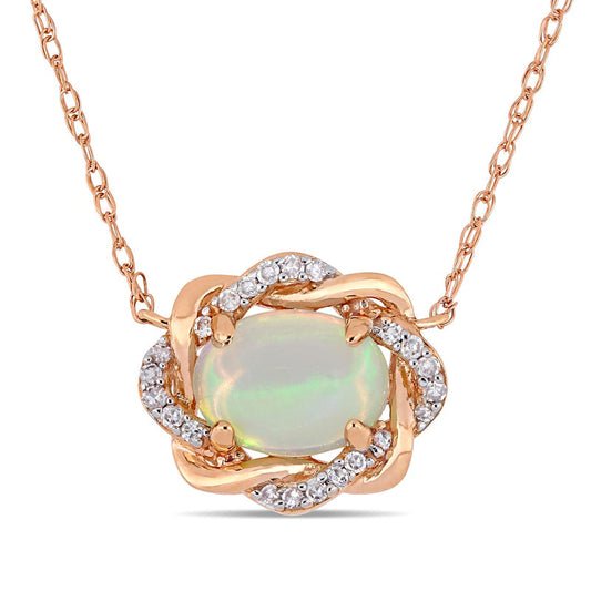Sideways Oval and 0.07 CT. T.W. Natural Diamond Twist Frame Necklace in 10K Rose Gold - 17