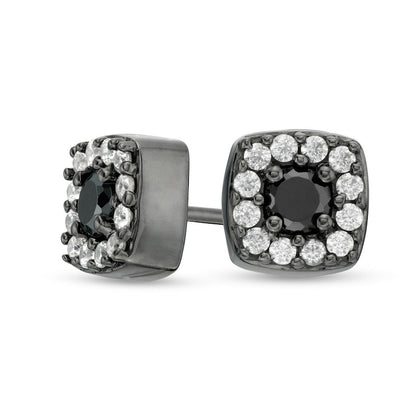 0.38 CT. T.W. Enhanced Black and White Diamond Cushion Frame Stud Earrings in 10K White Gold with Black Rhodium