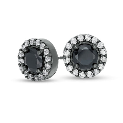 2.63 CT. T.W. Enhanced Black and White Diamond Frame Stud Earrings in 10K White Gold with Black Rhodium