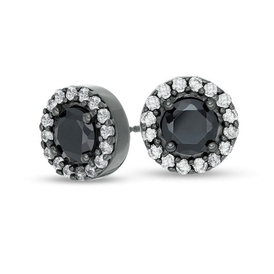 2.63 CT. T.W. Enhanced Black and White Diamond Frame Stud Earrings in 10K White Gold with Black Rhodium