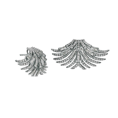 2.5 CT. T.W. Baguette and Round Diamond Art-Deco Fan Stud Earrings in 10K White Gold