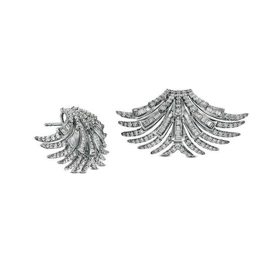 2.5 CT. T.W. Baguette and Round Diamond Art-Deco Fan Stud Earrings in 10K White Gold