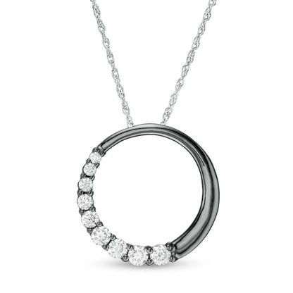 0.5 CT. T.W. Journey Natural Diamond Circle Pendant in 10K White Gold and Black Rhodium