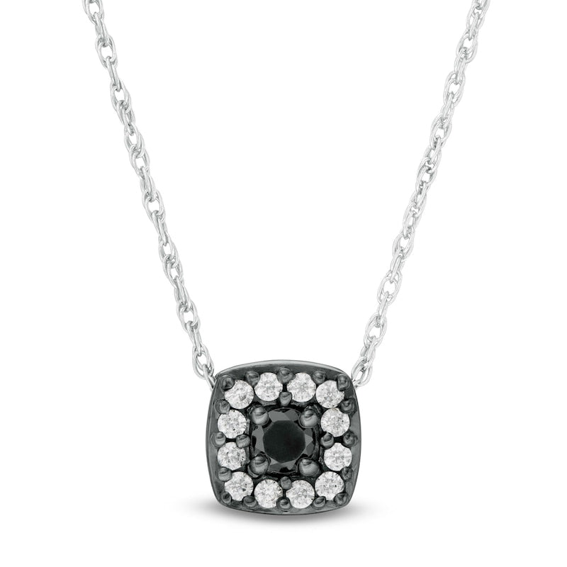 0.25 CT. T.W. Enhanced Black and White Natural Diamond Cushion Frame Pendant in 10K White Gold and Black Rhodium