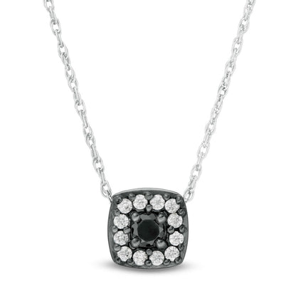 0.25 CT. T.W. Enhanced Black and White Natural Diamond Cushion Frame Pendant in 10K White Gold and Black Rhodium
