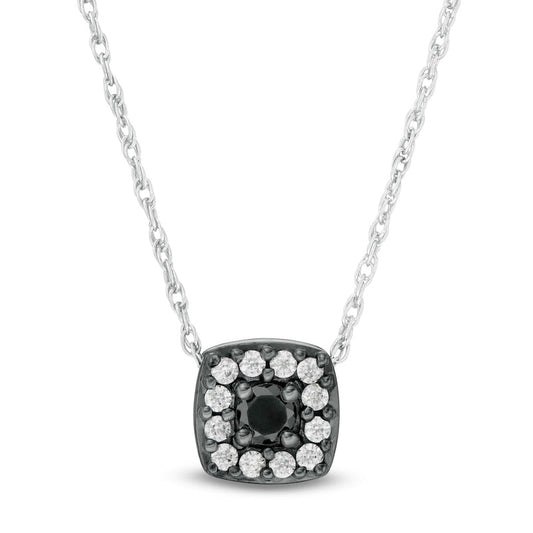 0.25 CT. T.W. Enhanced Black and White Natural Diamond Cushion Frame Pendant in 10K White Gold and Black Rhodium