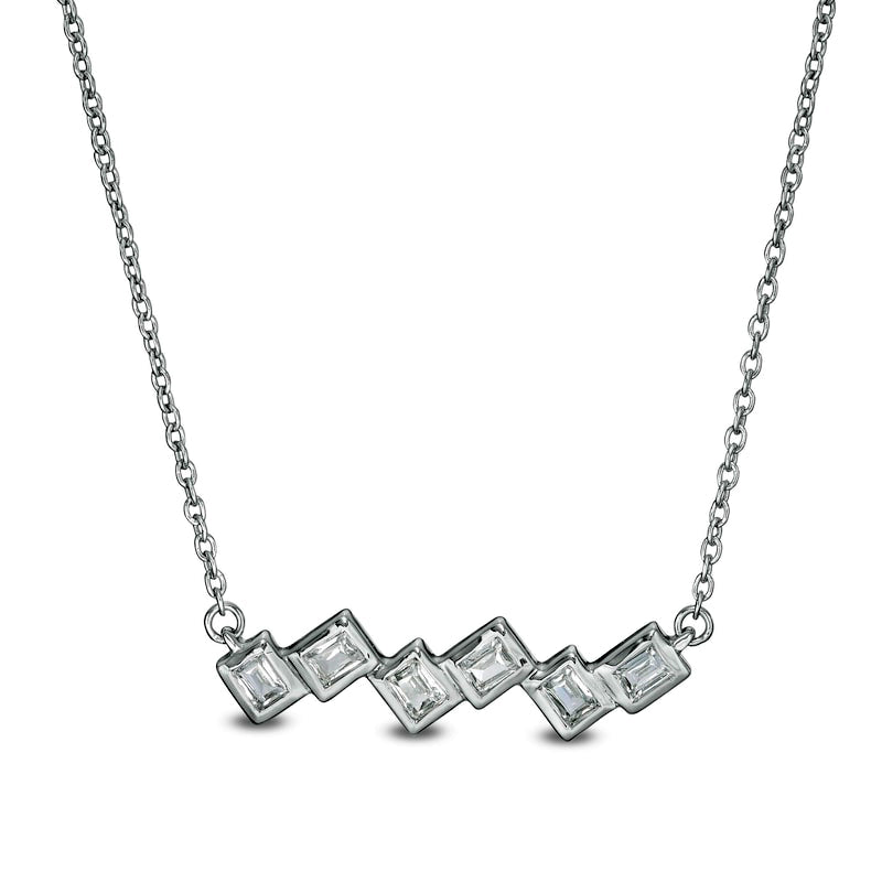 0.25 CT. T.W. Baguette Natural Diamond Zigzag Bezel-Set Necklace in 10K White Gold