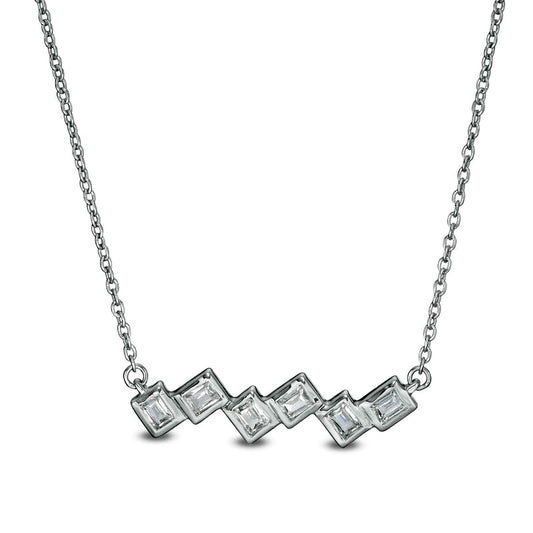 0.25 CT. T.W. Baguette Natural Diamond Zigzag Bezel-Set Necklace in 10K White Gold