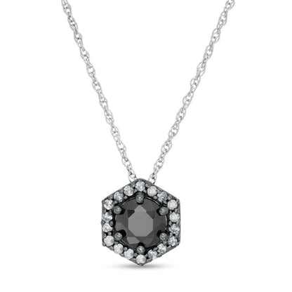 1.25 CT. T.W. Enhanced Black and White Natural Diamond Hexagonal Frame Pendant in 10K White Gold with Black Rhodium