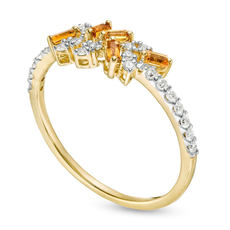 Baguette-Cut Citrine and 0.20 CT. T.W. Natural Diamond Zig-Zag Cluster Ring in Solid 10K Yellow Gold