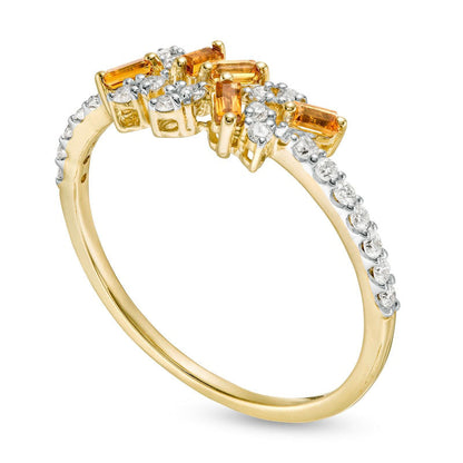 Baguette-Cut Citrine and 0.20 CT. T.W. Natural Diamond Zig-Zag Cluster Ring in Solid 10K Yellow Gold